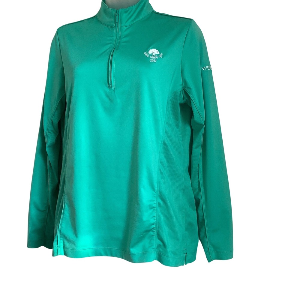 Peter Millar Womens Teal Green Quarter Zip Golf Pullover Johns Island Open Med